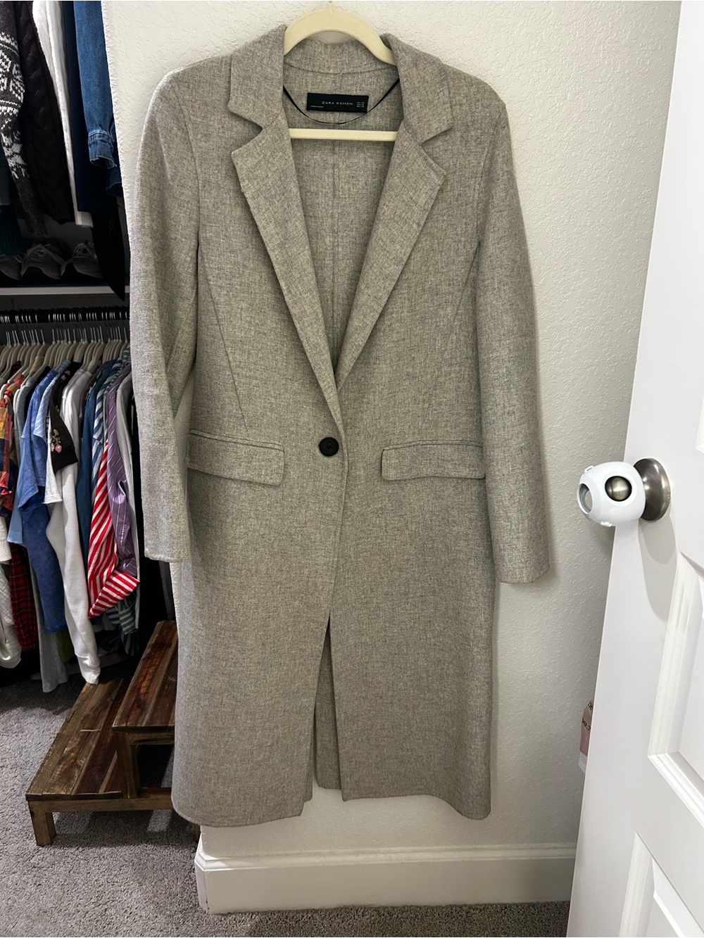 Zara Light Gray Single-Button Wool-Blend Trench Coat